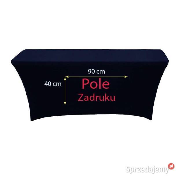Granatowy elastyczny obrus na stół z logo Obrusy małopolskie Kraków