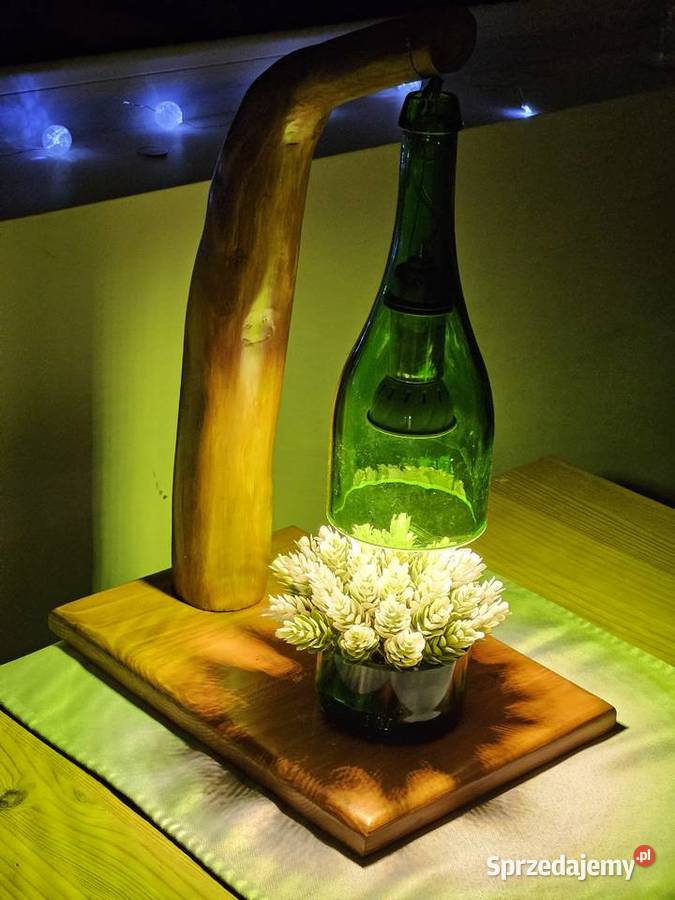 Ręcznie robiona eko lampa z drewna i butelki Lublin