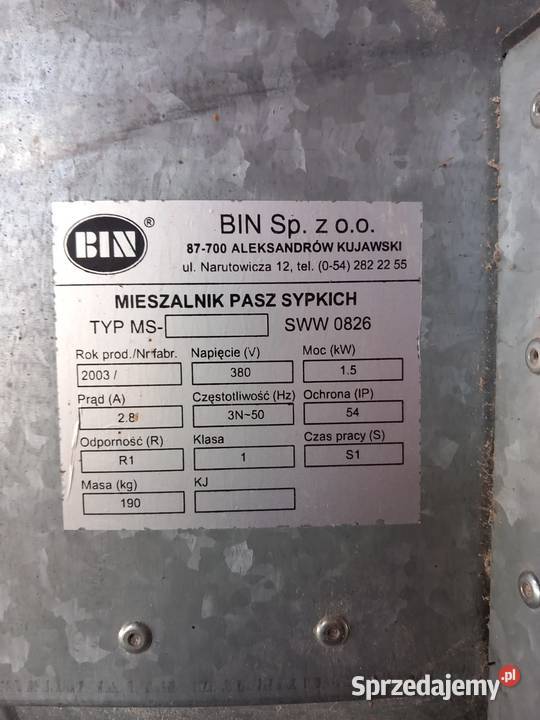 Mieszalnik pasz sypkich BIN 1000 dolnośląskie