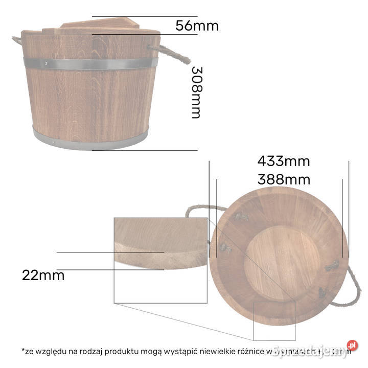 Wiadro beczka drewniana dębowa na witki do sauny Skawina