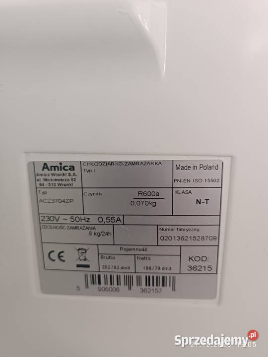 Lodówko zamrazarka pod zabudowę Amica Rybnik