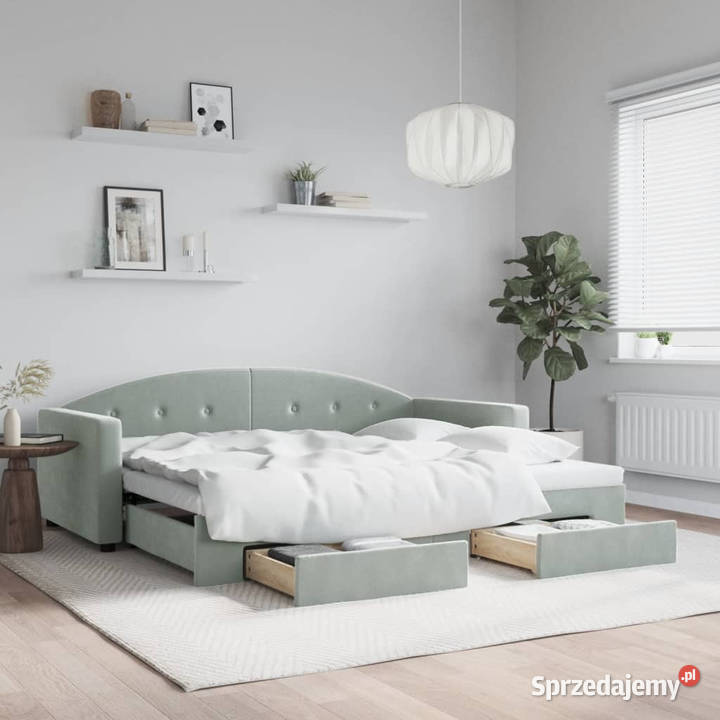 Sofa rozsuwana z szufladami jasnoszara aksamit Łóżka mazowieckie Warszawa