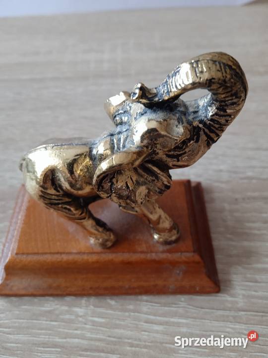 Figurka słonik na drewnianej podstawie pamiątka Poznań sprzedam