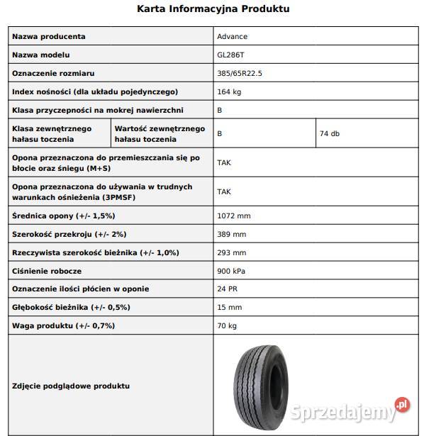 Advance GL286T 38565 R225 Opona ciężarowa 22.5cale Zarębki