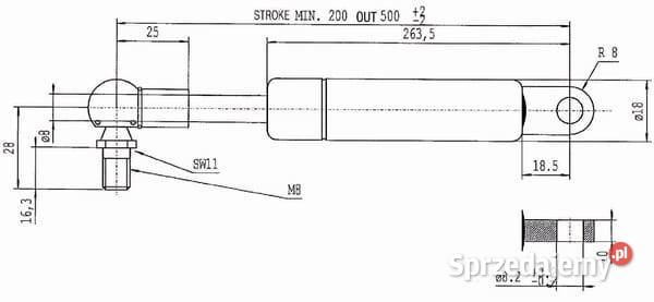 Sprężyna gazowa L500 mm 180N Stabilus CA381365 małopolskie Kamionna