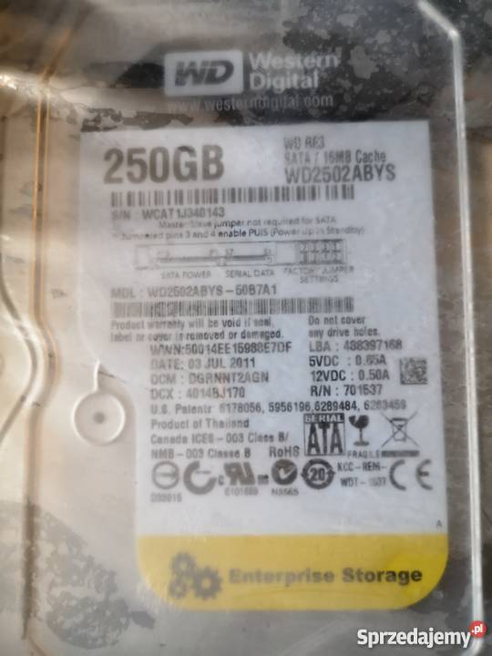 NOWE dyski twarde 250GB FujitsuDELLHP WD2502ABYS wielkopolskie Tarnowo Podgórne