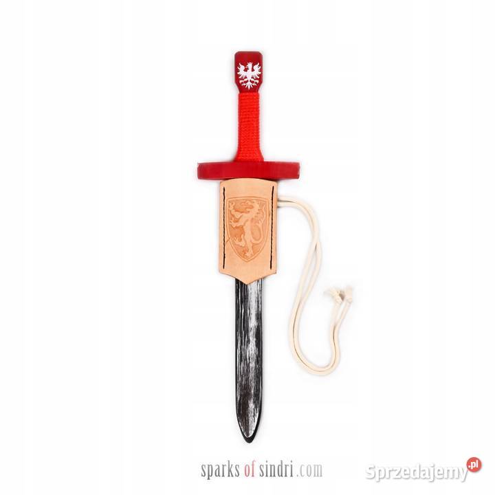 Czerwony krótki miecz i skórzany wisiorek Drewno Szczecin