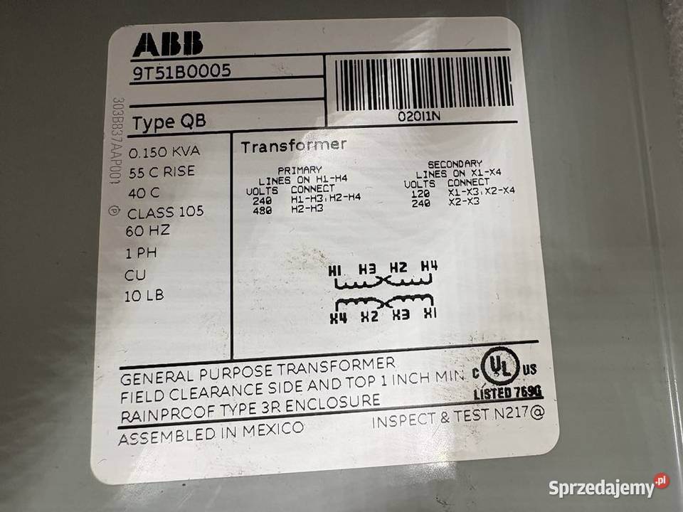 ABB 9T51B0005 Transformator 1fazowy mazowieckie Warszawa