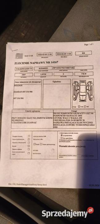 Volkswagen Transporter T5 19 TDI 105 Bratkowice sprzedam