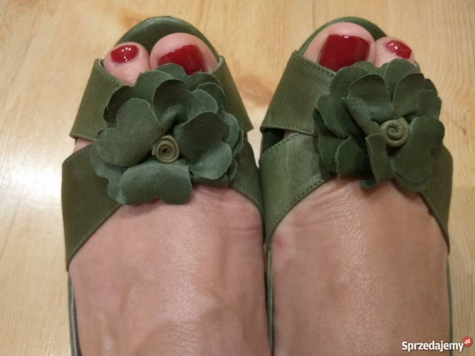 Pantofelki zielone ze skóry 38 Kraków
