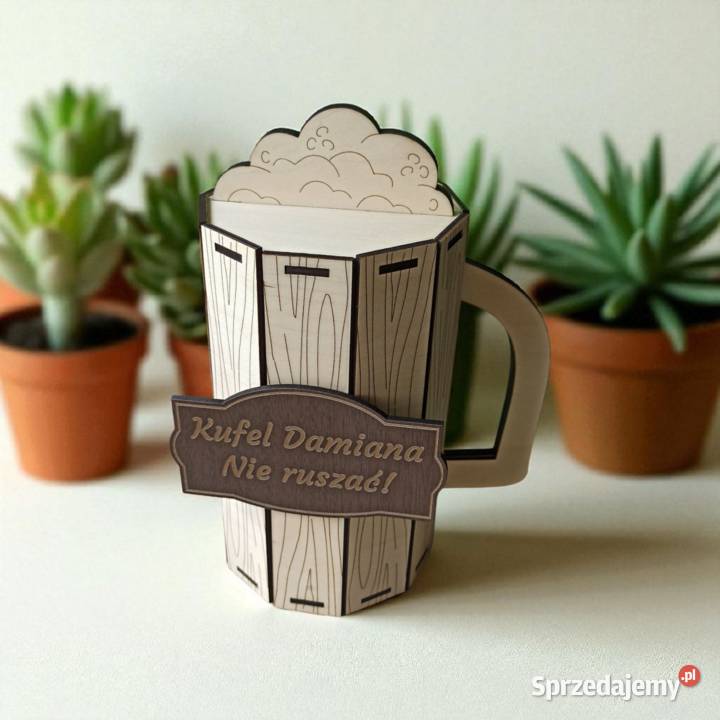 Drewniany Grawerowany Kufel Pudełko brązowy Lublin