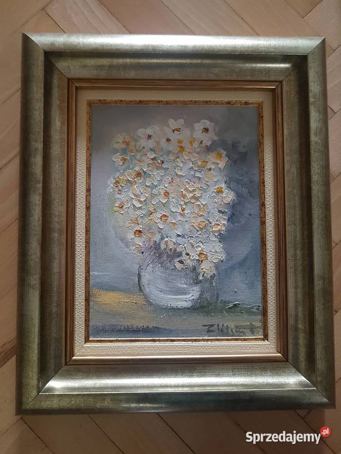 Obraz olejny bukiet kwiatów w wazonie zima