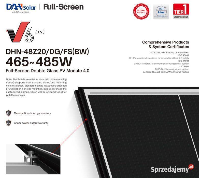 Panel PV DAH Solar 470W Bifacial full screen Panele fotowoltaiczne