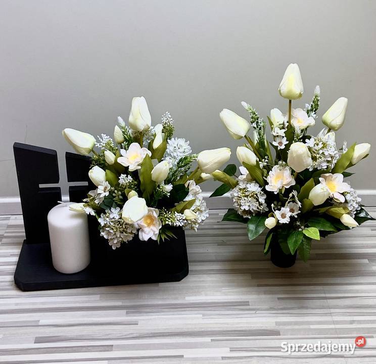 Kompozycja kwiaty sztuczne cmentarz Kalisz
