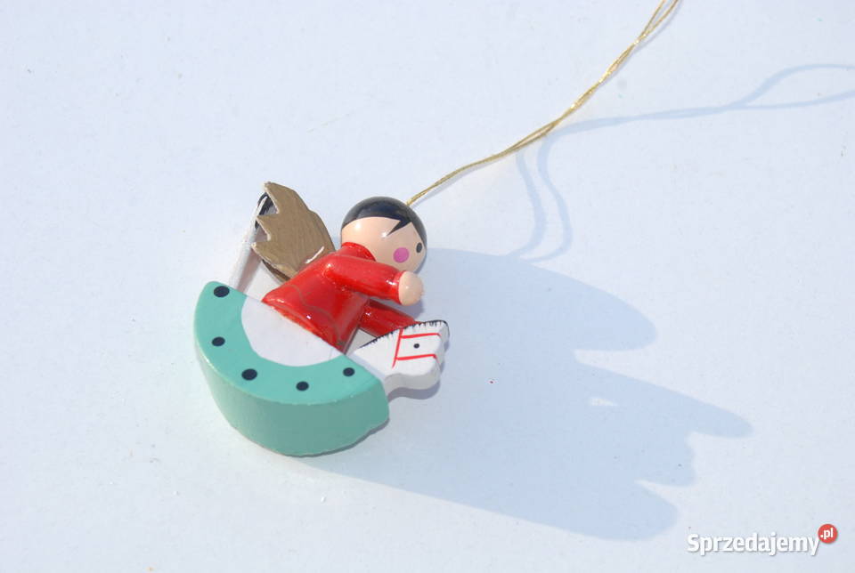 Stara ozdoba choinkowa bombka drewniana anioł na Cieszyn