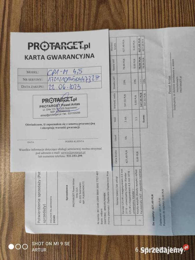 Wiatrówka Artemis CP1M kal 45 mm małopolskie sprzedam