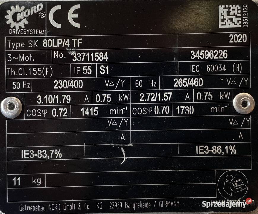motoreduktor przekładnia 075kW 113obr 3fazowy Pigża