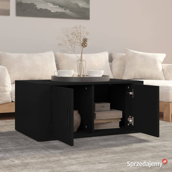 Stolik kawowy czarny 80x50x36 materiał Stoły