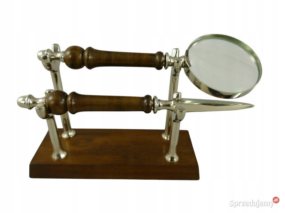 Lupa nóż do listów drewniany stojak do gabinetu Gizałki