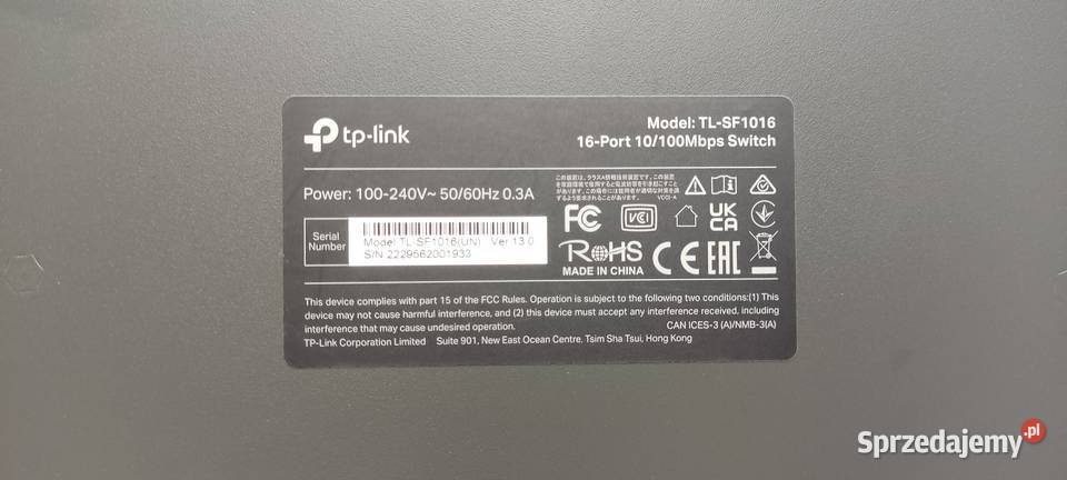 Switch TPLink TLSF1016 10100Mbps 16 portów LAN Kraków sprzedam