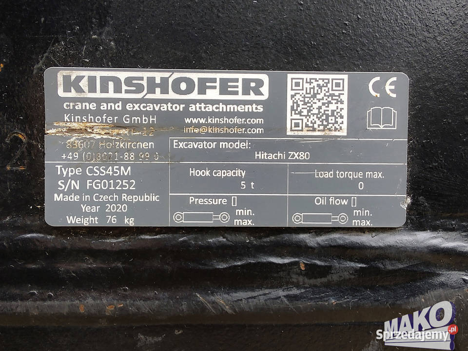 Szybkozłącze hydrauliczne Kinshofer S45 świętokrzyskie