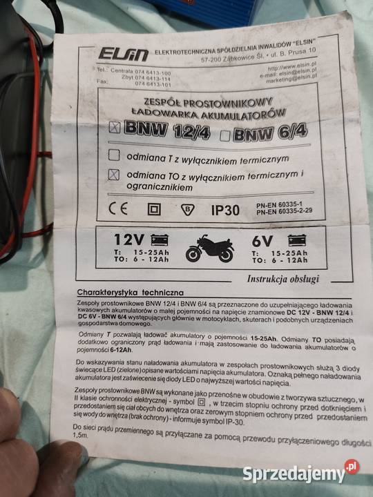 Prostownik do ładowania akumulatora motocykla Pszczyna