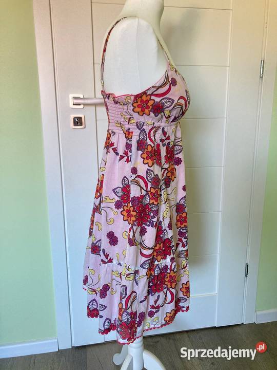 Śliczna kolorowa midi sukienka Edc by Esprit bawełna kwiaty Nisko -  