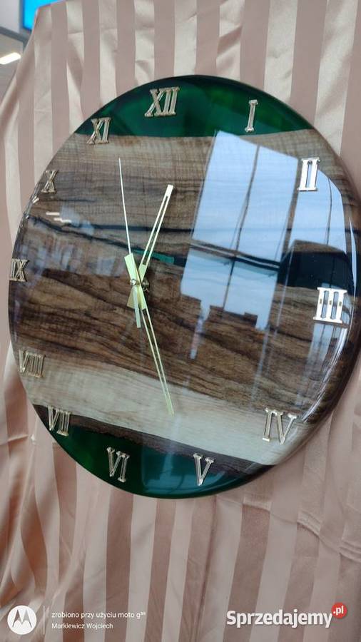 Zegar rękodzieło drewno z żywicą lubelskie Zamość