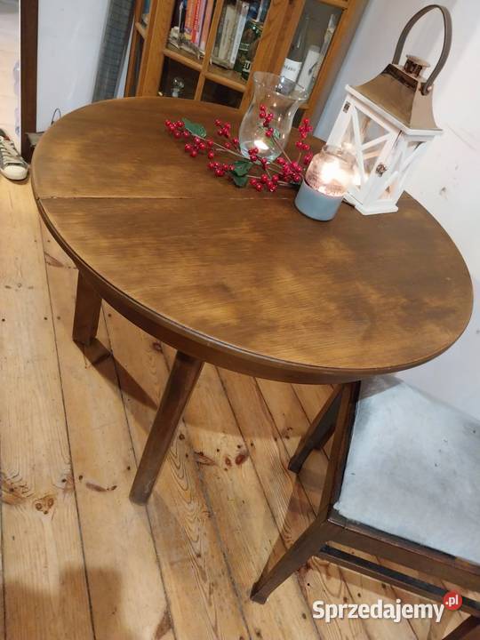 Stol retro  prl rozkladany drewniany ciezki stabilny vintage