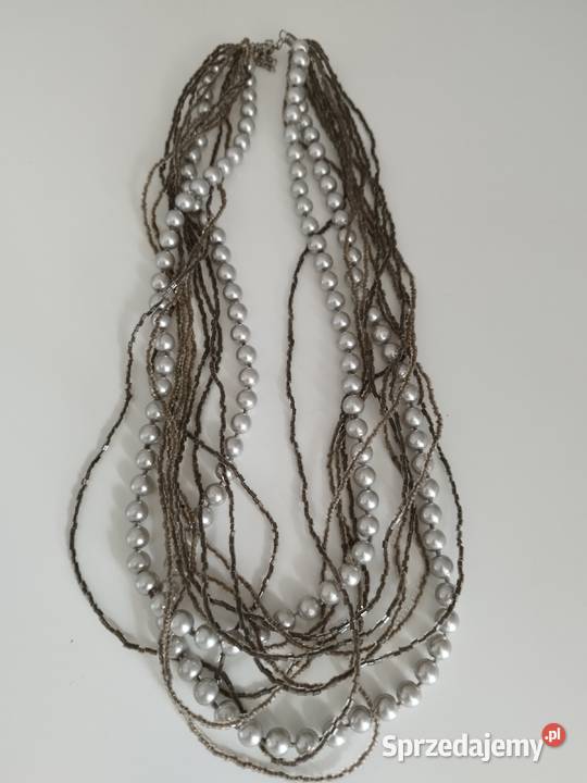 Naszyjnik z popielatych perełek koralików Naszyjniki Kraków sprzedam