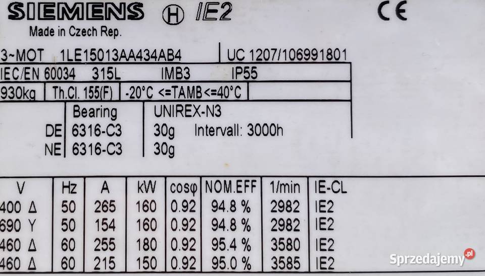 silnik elektryczny 160kW 2982obr 3fazowy SIEMENS Silniki