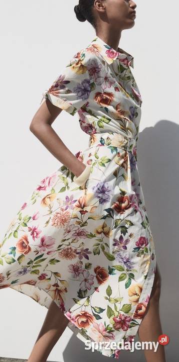 Sukienka midi długa Zara M L bawełna kwiaty żółty/złoty Warszawa