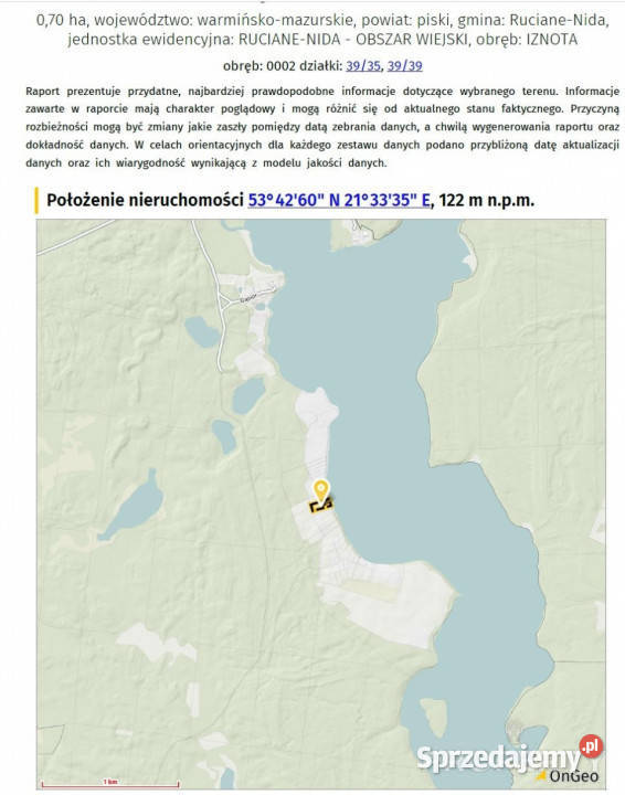 sprzedaży gruntu Iznota 6978m2
