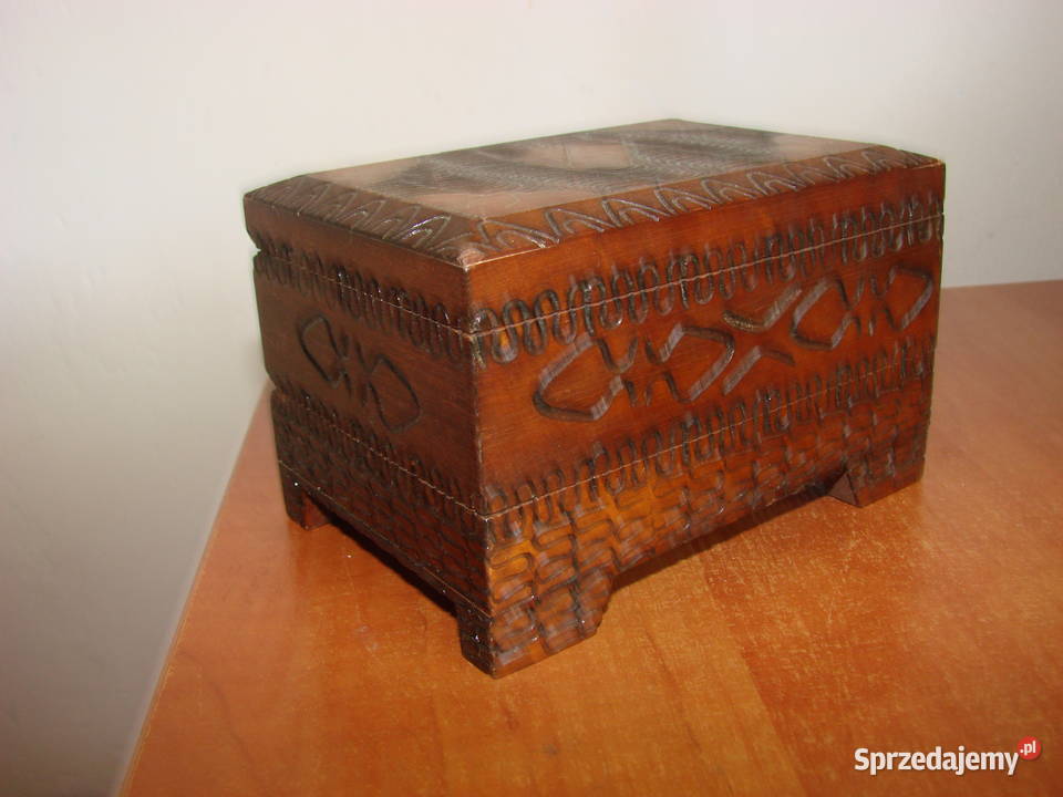 pudełko na karty drewniane PRL Pruszcz Gdański
