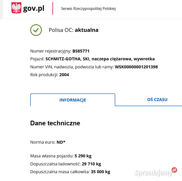 Naczepa wywrotka SCHMITZ GOTHA SKI 24 ładowność Rok produkcji 2004 podlaskie Augustów sprzedam
