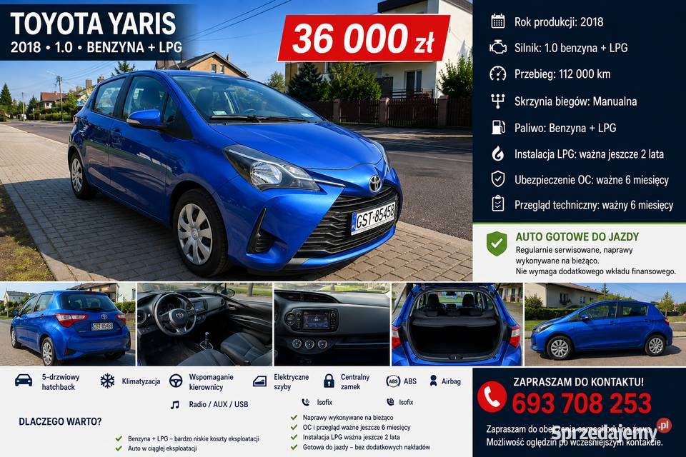 Toyota Yaris z 2018 roku 10 Benzyna LPG Starogard Gdański