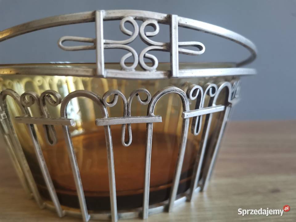 Stara posrebrzana cukiernica cukierniczka szkło Katowice