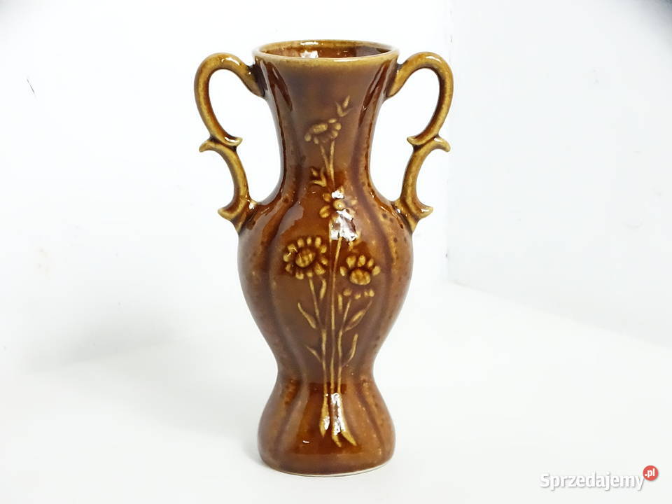 Piękny Vintage Wazonu Ceramiczny w Brązowej Biłgoraj