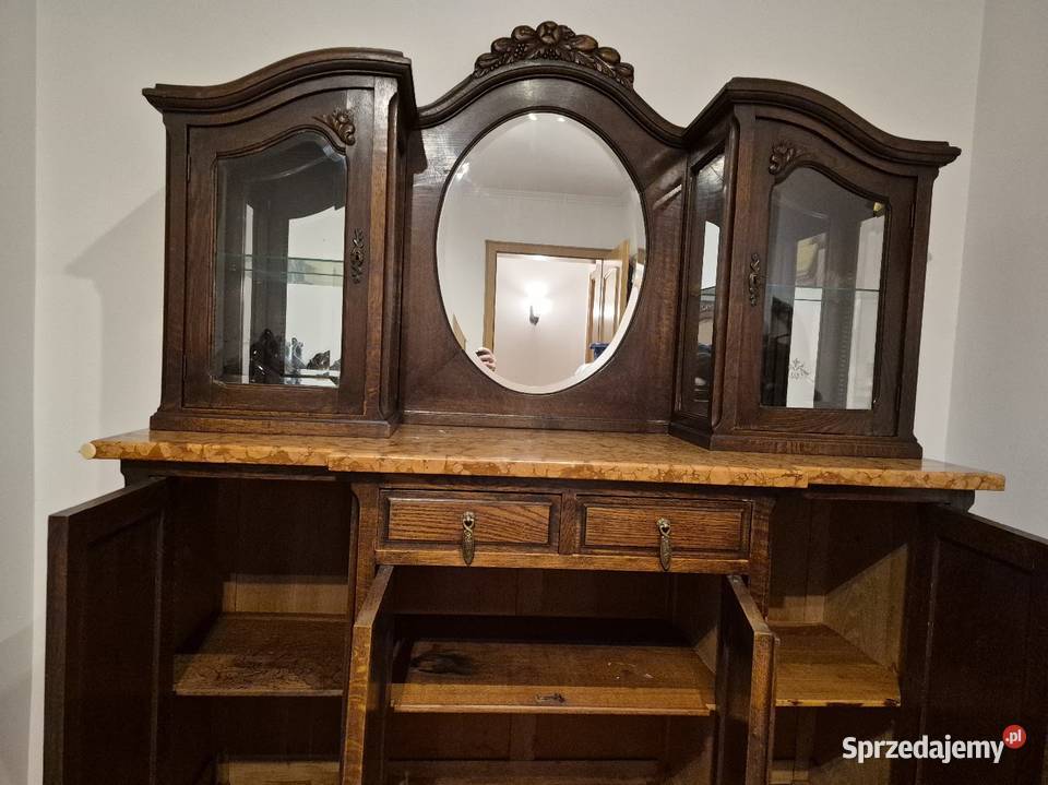 Secesyjna komoda dębowa rzeźbiona z blatem 55cm Sypniewo