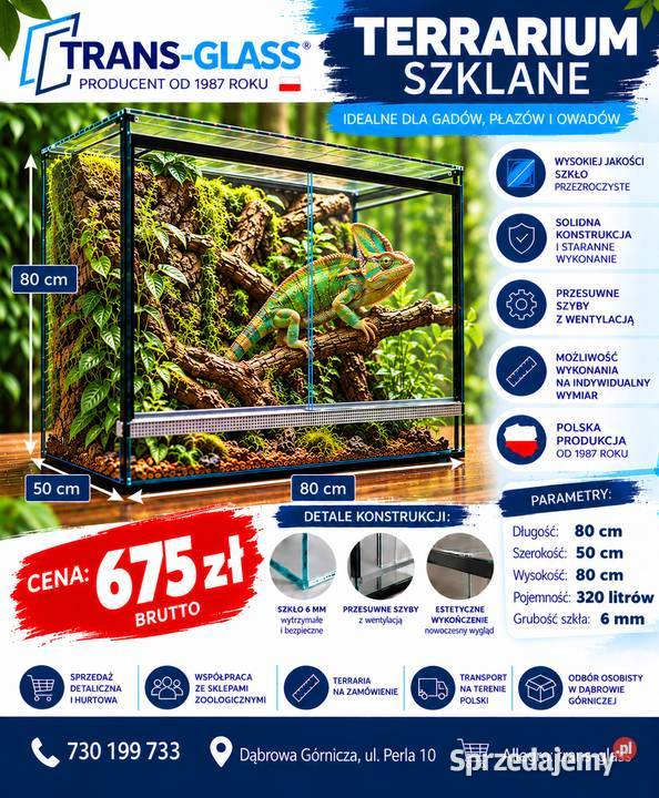 Terrarium szklane 80x50x80 szkło 6 mm producent Dąbrowa Górnicza