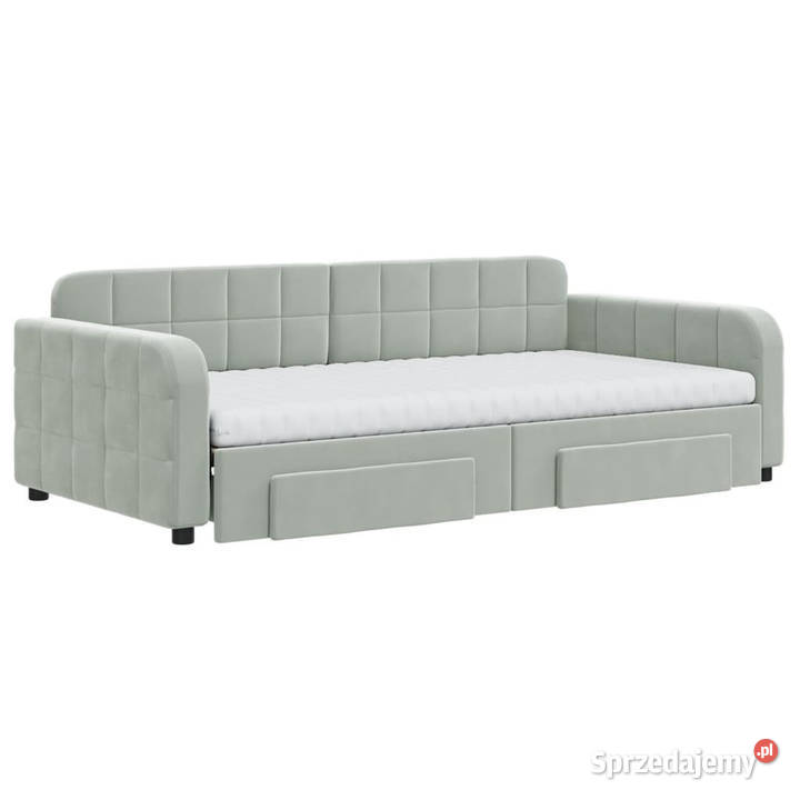 Sofa rozsuwana z szufladami jasnoszara aksamit Dom i Ogród Warszawa