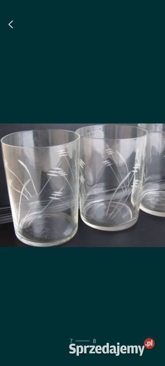 Szklanki komplet z grawerowaną dekoracją vintage warmińsko-mazurskie Olecko