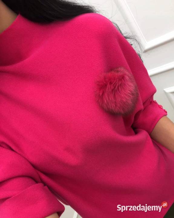 SWETER gruby cieply GOLF POMPON RÓŻ 140 biust kolorowy Wieluń