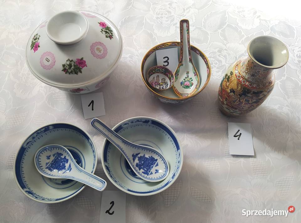 Chińska porcelana miseczki szkatułka flakon Porcelana i szkło