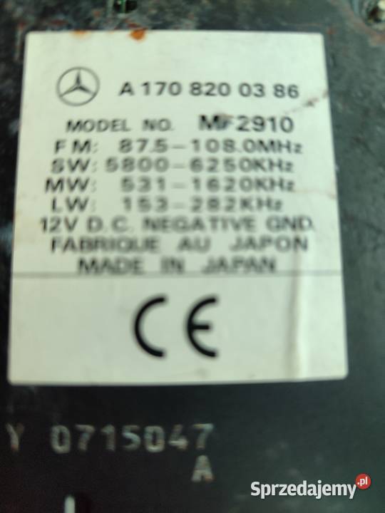 RADIO CD MERCEDES AUDIO10 MF2910 A1708200386 Z KODEM