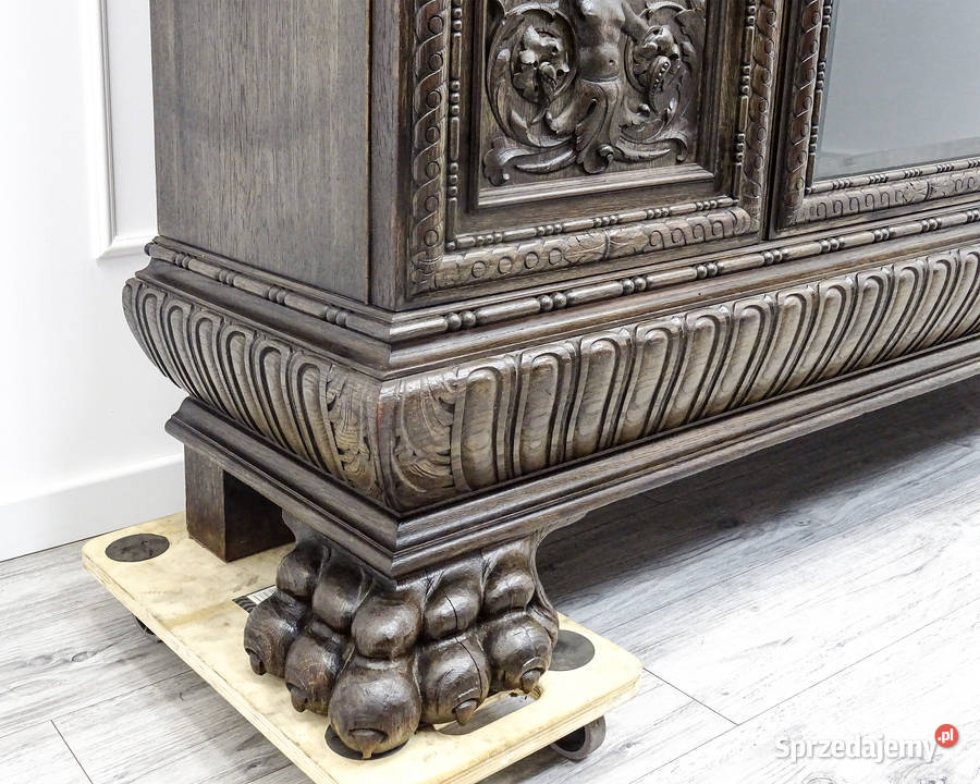 Antyk drewniana BIBLIOTEKA Dębowa Witryna Kalisz