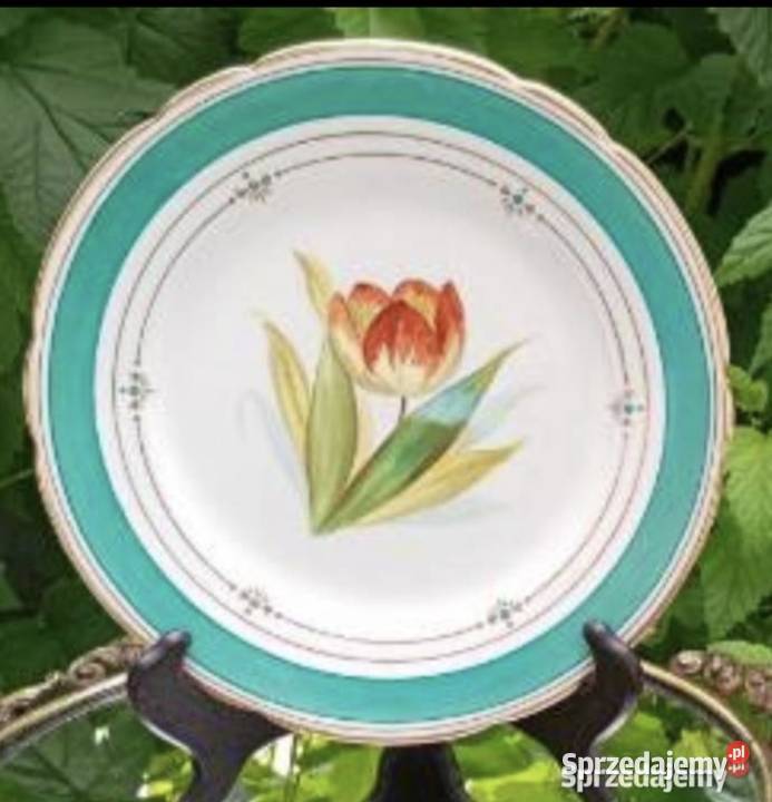 Śliczny talerz z bordiurą w kolorze Tiffany Blue Antyki, Sztuka, Kolekcje Pabianice