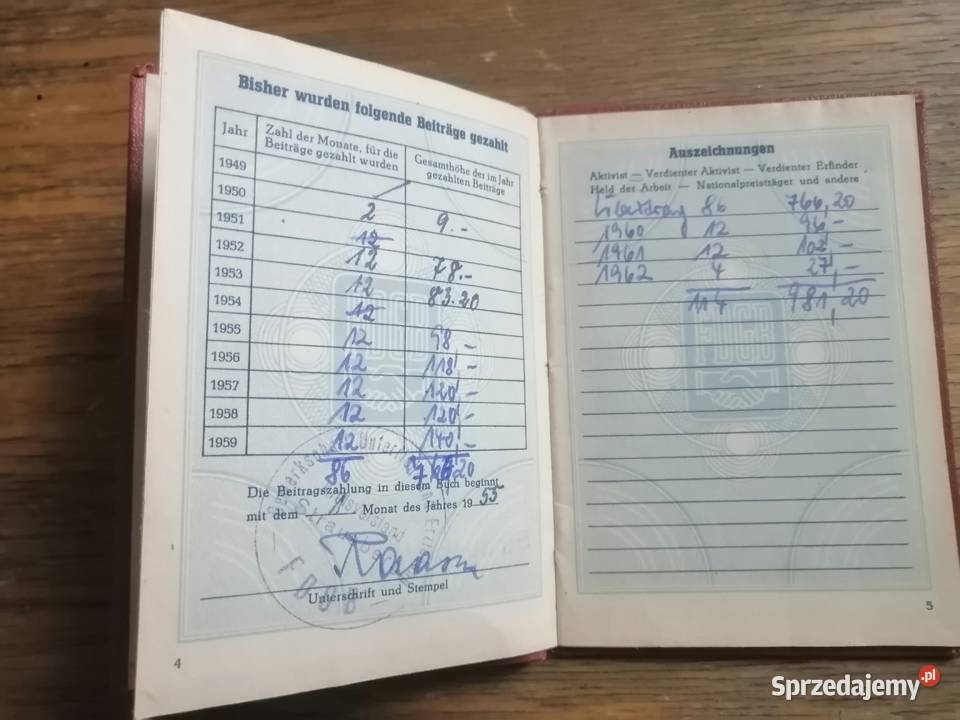 kolekcjonerska Legitymacja znaczki FDGB 1