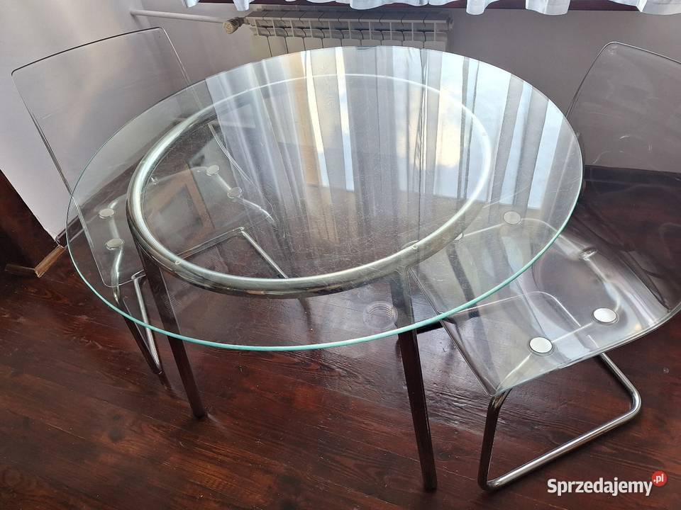 Szklany okrągły stół z krzesłami Stoły z krzesłami Jędrzejów