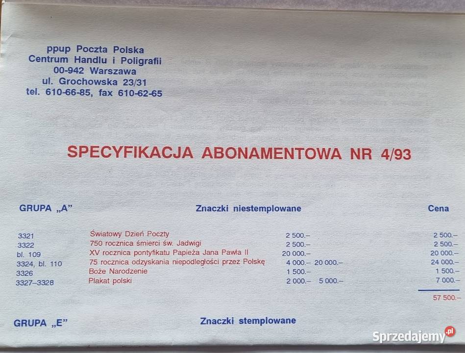Specyfikacje abonamentowe lata 90te kolekcjonera Zielona Góra